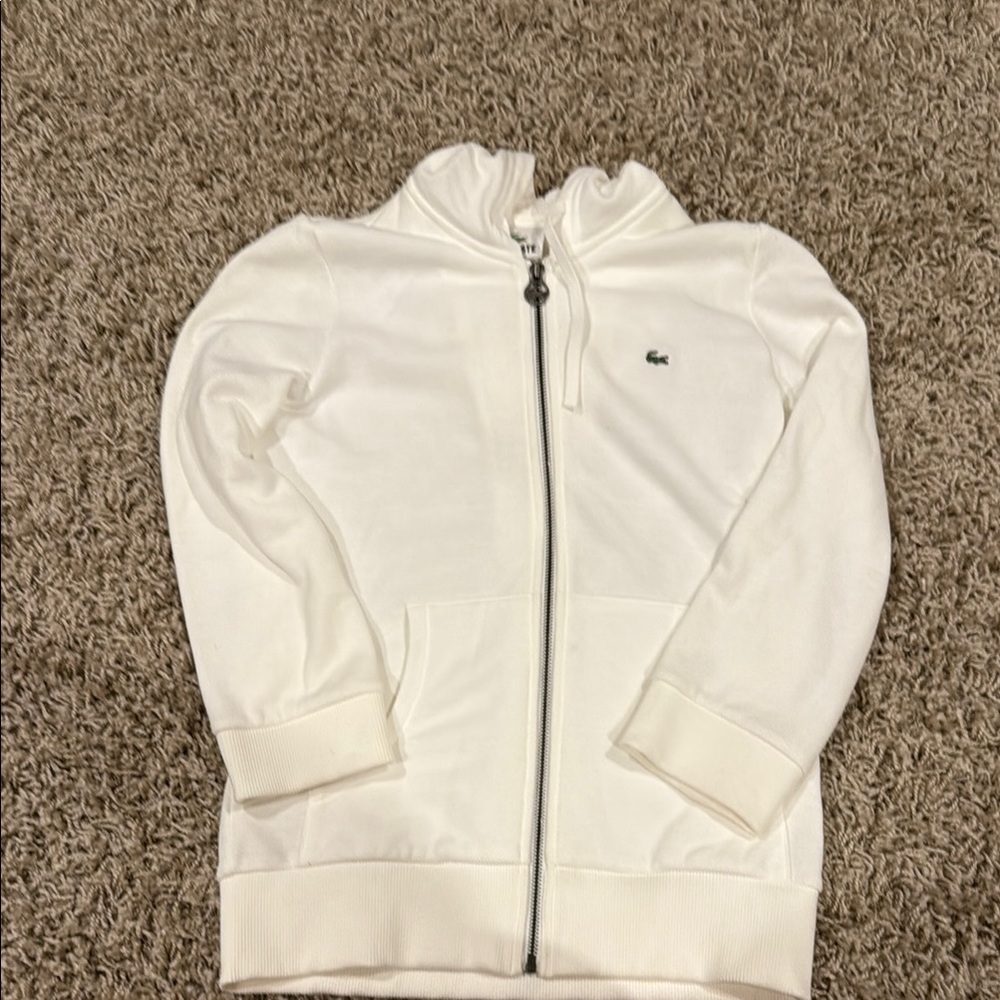Lacoste White Zip-Up Sweatshirt with Ribbed Cuffs